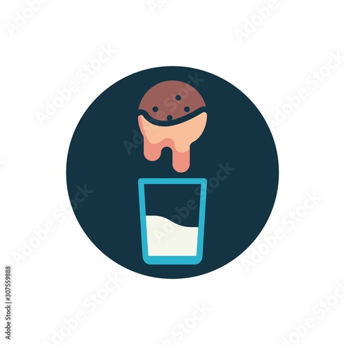 Christmas cookies and milk glass flat icon. Round colorful button, circular vector sign. Glass of milk and cookies flat style design