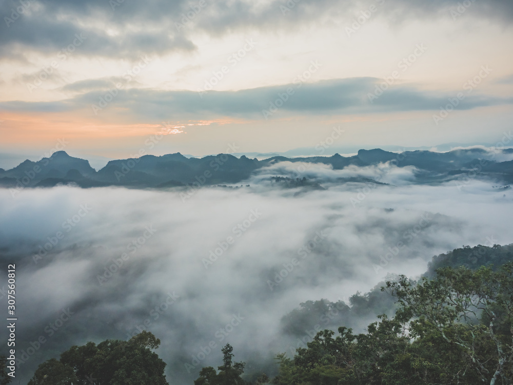 Mist over the morning peak in Mae Hong Son Province, Thailand