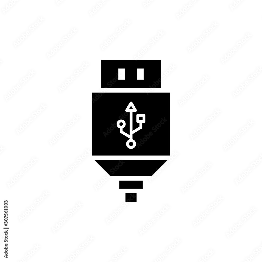 Usb Plug Vector Glyph Icon, Solid Style. Usb Plug Vector Glyph Icon, Solid Style.