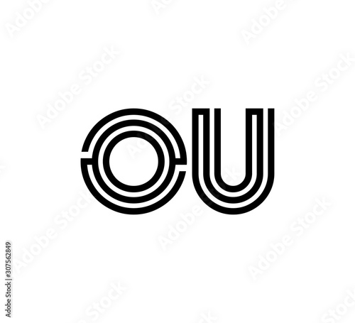 Initial two letter black line shape logo vector OU
