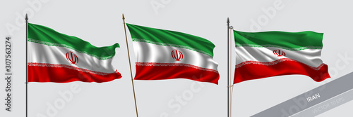 Set of Iran waving flag on isolated background vector illustration