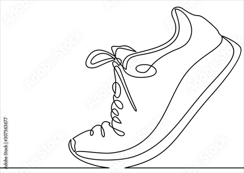 Vector illustration of sneakers. Sports shoes in a line style. Continuous one line