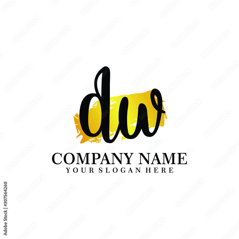 letter DW handwriting Black color logo, and elegant gold brush template letter DW handwriting Black color logo, and elegant gold brush template