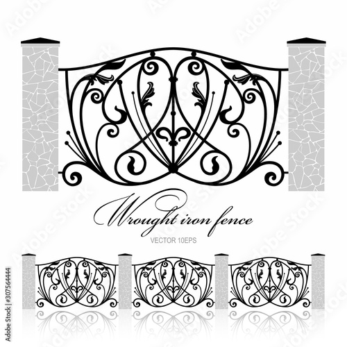 Wrought iron fence. Metal antique ornament vector illustration.