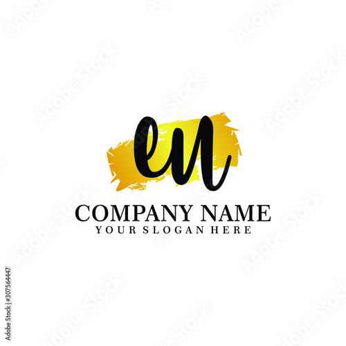 letter EU handwriting Black color logo, and elegant gold brush template