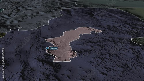 Amanat Al Asimah - governorate of Yemen with its capital zoomed on the administrative map of the globe. Animation 3D photo