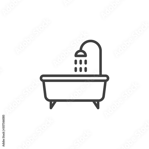 Bathtub shower line icon. linear style sign for mobile concept and web design. Bathroom bath outline vector icon. Symbol, logo illustration. Vector graphics