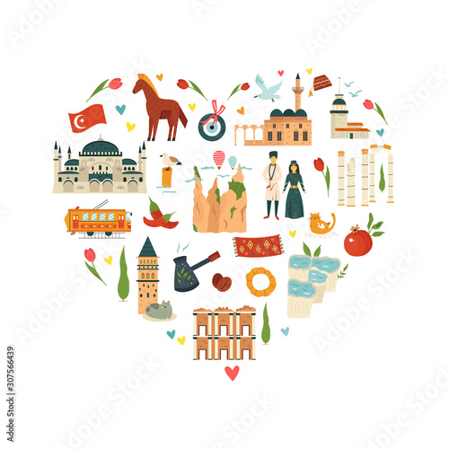 Abstract design with famous landmarks of Turkey