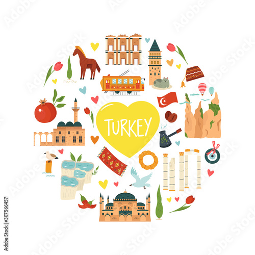 Abstract design with famous landmarks of Turkey