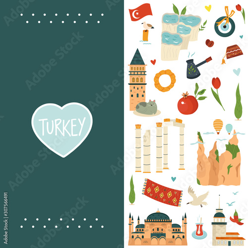 Design, template with famous landmarks of Turkey