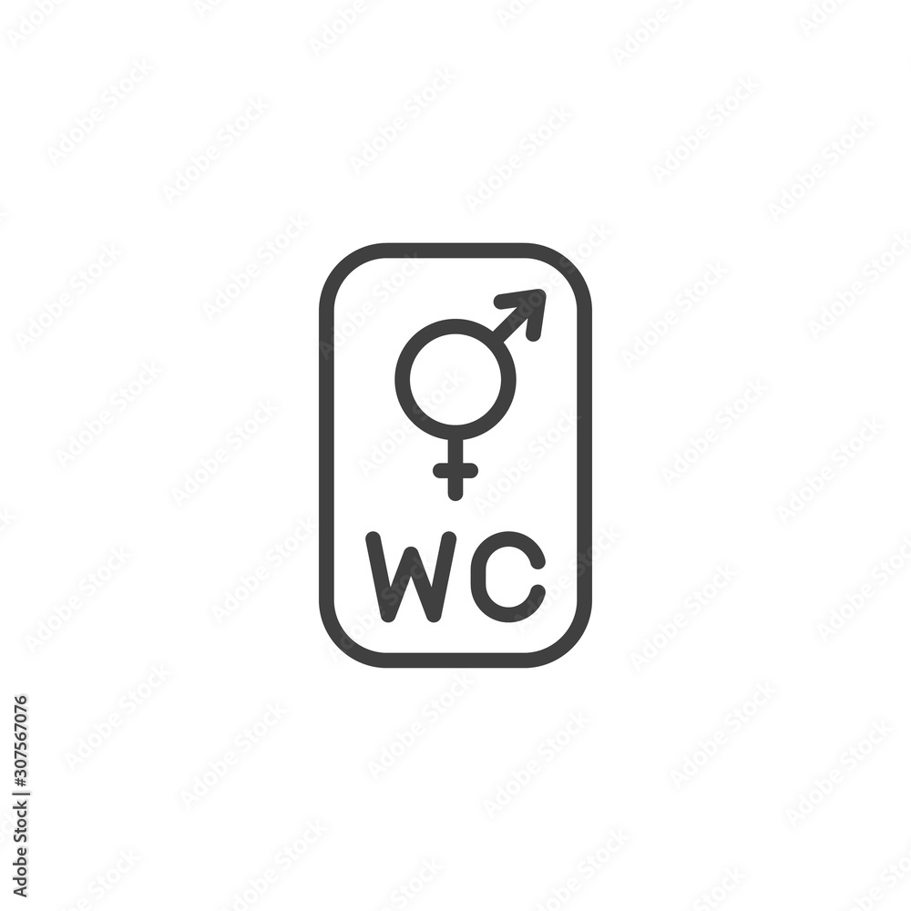 Restroom , WC line icon. linear style sign for mobile concept and web design. Toilet label outline vector icon. Symbol, logo illustration. Vector graphics Restroom , WC line icon. linear style sign for mobile concept and web design. Toilet label outline vector icon. Symbol, logo illustration. Vector graphics