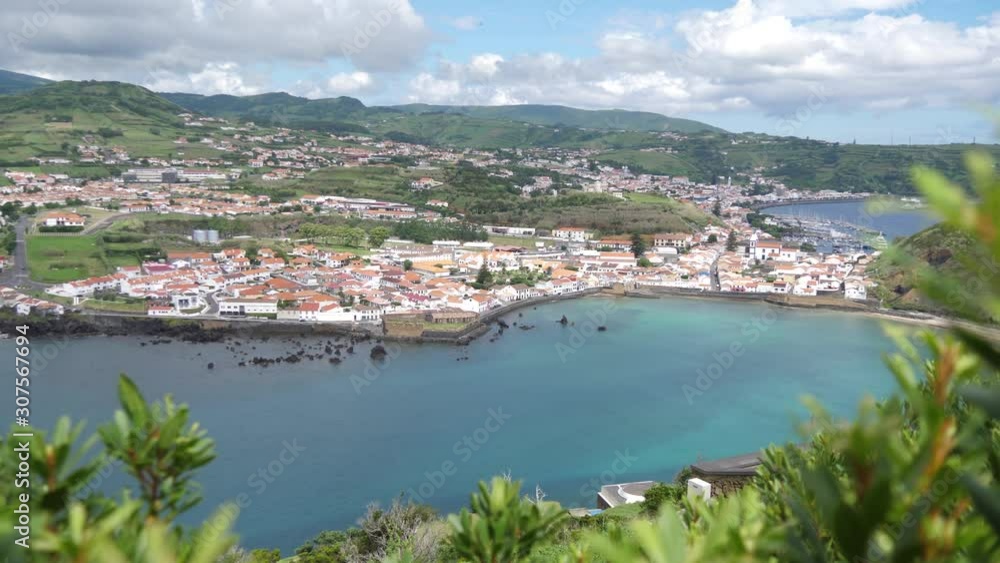 volcanic island Horta city Faial Azores Portugal 4k volcanic island Horta city Faial Azores Portugal 4k