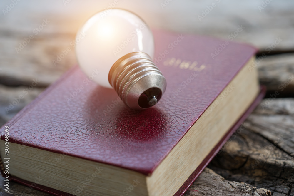 The holy bible with light bulb. The holy bible with light bulb.