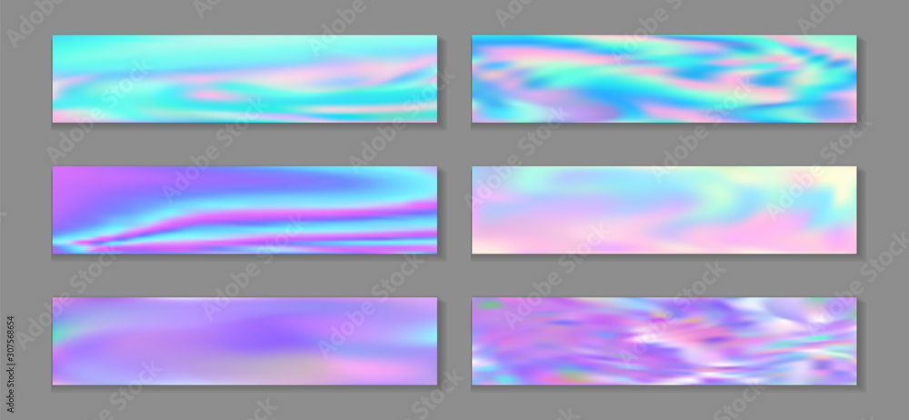 Holography creative flyer horizontal fluid gradient princess backgrounds vector collection. Bokeh 