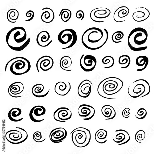 Hand drawn spiral collection. Set of doodle swirl