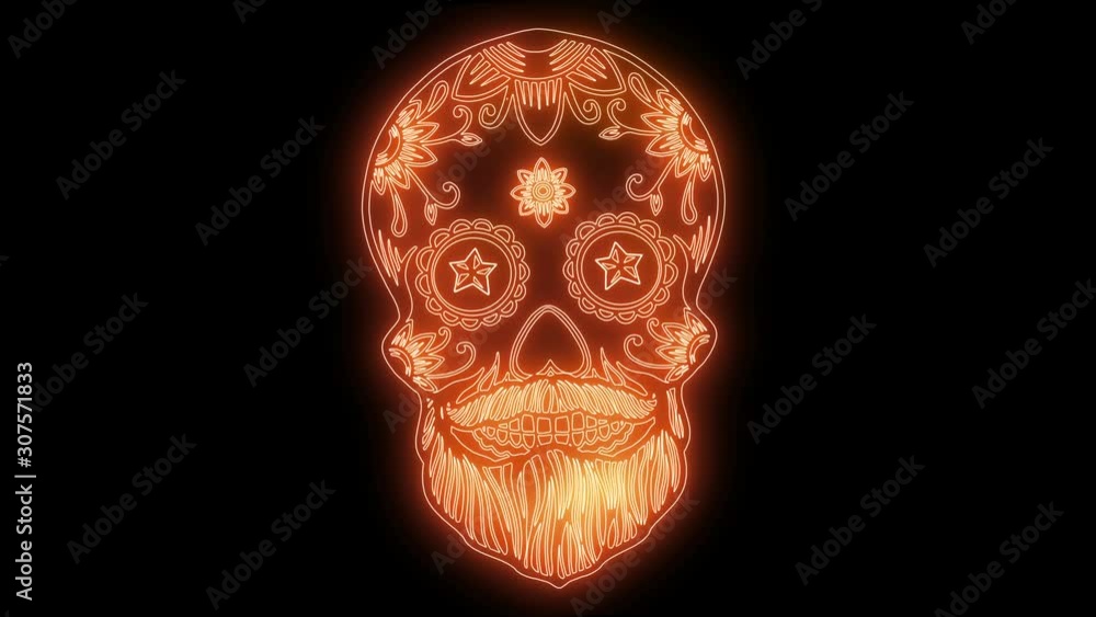 Animation of mexican sugar skull from glowing neon lines. Animation of mexican sugar skull from glowing neon lines.
