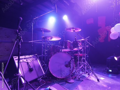Drum set in a night club