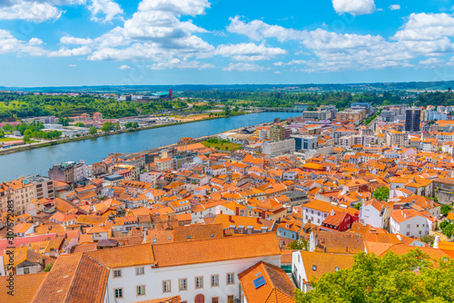 View of cityscape of old town of Coimbra, Portugal