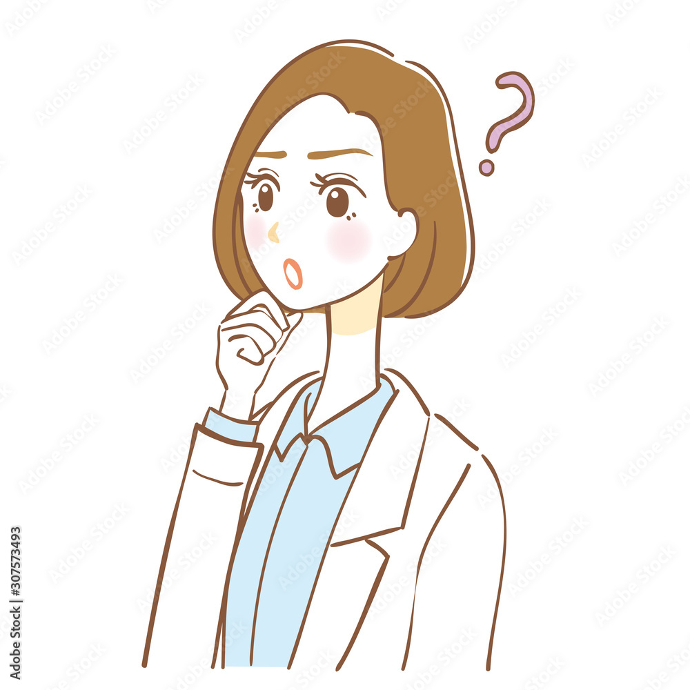 A woman in a white coat is thinking A woman in a white coat is thinking