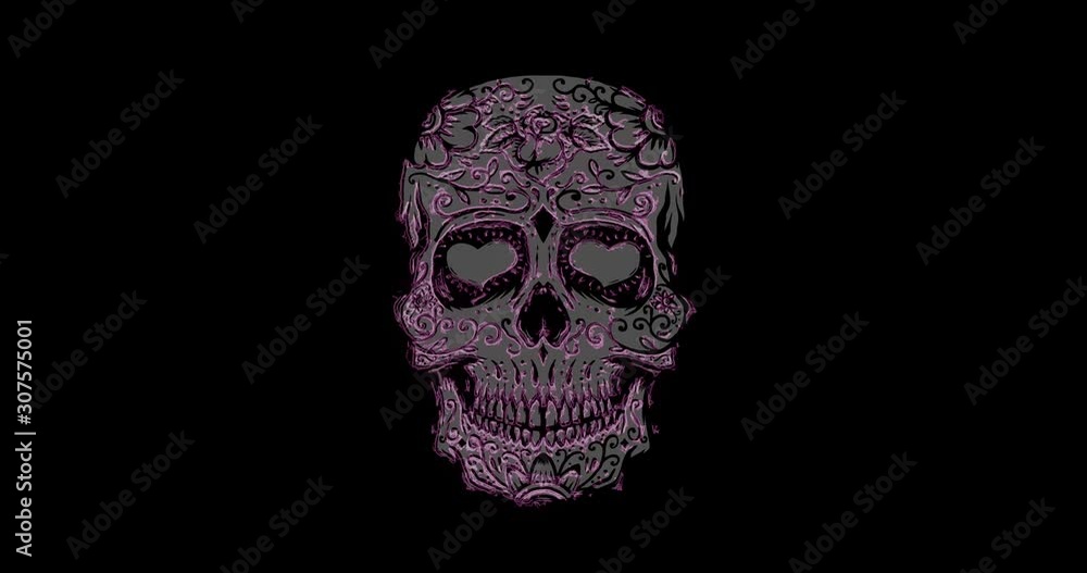 Animation of mexican sugar skull from glowing neon lines. Animation of mexican sugar skull from glowing neon lines.