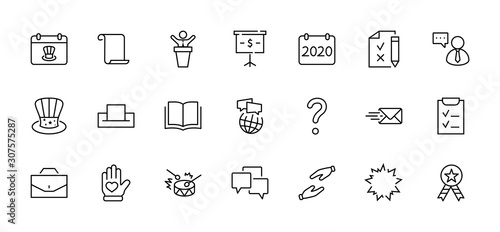 International Presidents Day Set Line Vector Icons. Contains such Icons as Hat, President, Voting, USA, Flag, Elections, Government, Ballot, Box, Check, Politics and more Editable Stroke 32x32 Pixels
