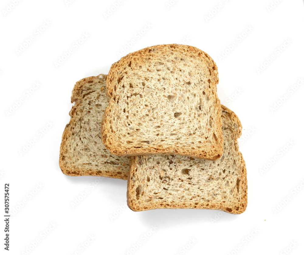 Slices of wholemeal bread isolated on a white background in close-up (high details) Slices of wholemeal bread isolated on a white background in close-up (high details)