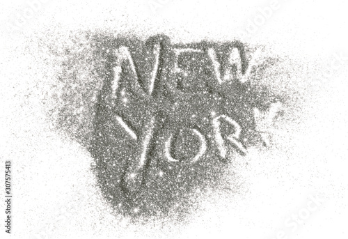 New York text on silver glitter on white background