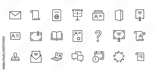 Set of Legal Documents Related Vector Line Icons. Contains such Icon as Visa, Contract, Declaration, License, Permission, Grant and more. Editable Stroke. 32x32 Pixel Perfect