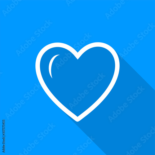 Free Download Flat white heart outline icon with a long shadow on a blue background. - GFXLoad