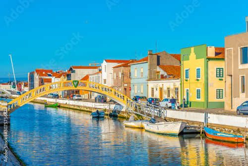 View of a colorful channel at Aveiro, Portugal photo