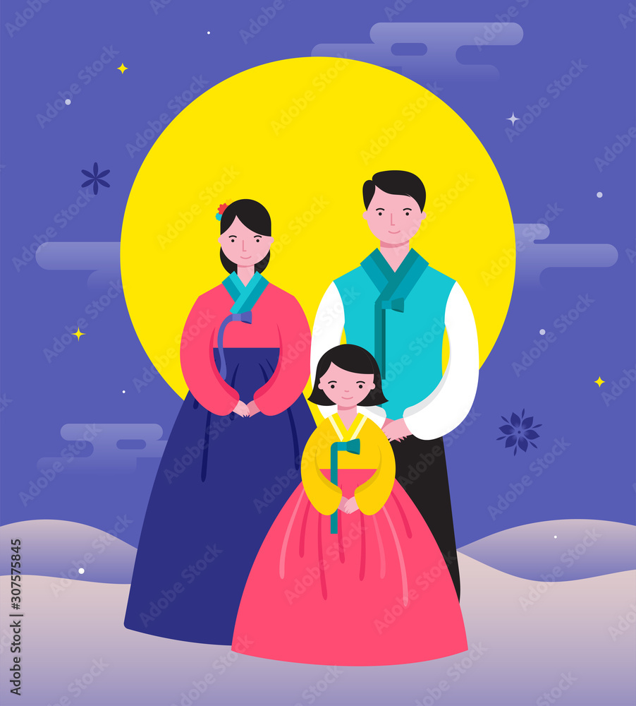 Korean Traditional Happy New Year Day, year of rat. Happy family korean traditional dress Korean Traditional Happy New Year Day, year of rat. Happy family korean traditional dress