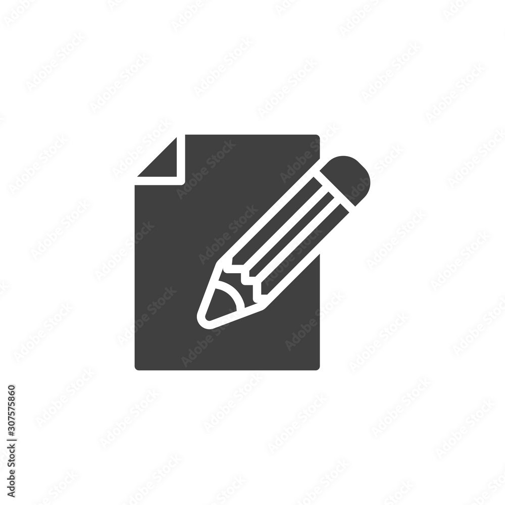 Document edit vector icon. filled flat sign for mobile concept and web design. Writing paper and pencil glyph icon. Symbol, logo illustration. Vector graphics Document edit vector icon. filled flat sign for mobile concept and web design. Writing paper and pencil glyph icon. Symbol, logo illustration. Vector graphics
