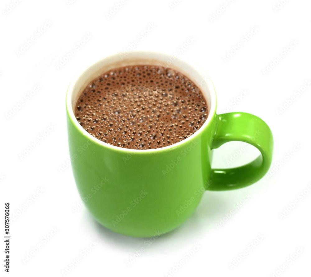 Fototapeta premium Top view of coffee cup with coffe foam, isolate on white.