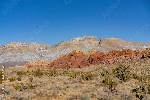 Winter snowy landscape of the famous Red Rock Canyon