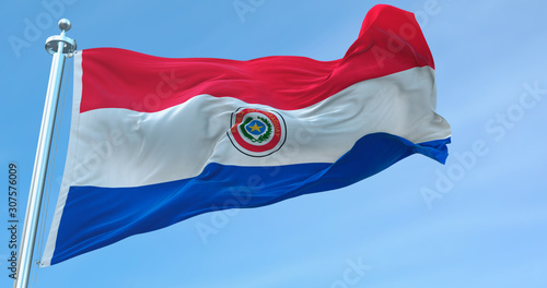 3D Rendering Paraguay national Flag textile cloth fabric waving on the top -Illustration