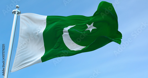 3D Rendering Pakistan national Flag textile cloth fabric waving on the top -Illustration