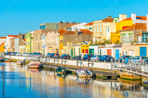 View of a colorful channel at Aveiro, Portugal photo