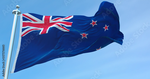3D Rendering New Zealand national Flag textile cloth fabric waving on the top -Illustration