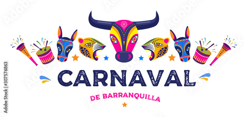 Carnaval de Barranquilla, Colombian carnival party. Vector illustration, poster and flyer photo