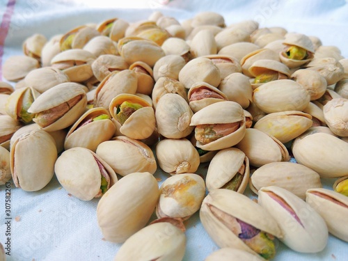 pistachios on white background