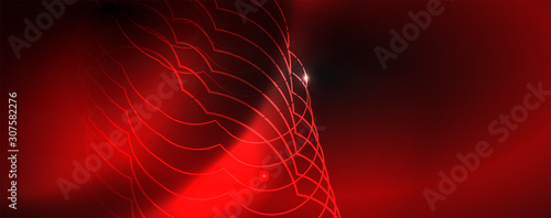 Shiny neon techno template. Neon lines background, 80s style laser rays