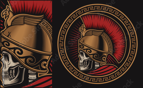 Vector illustration with a skull in spartan helmet