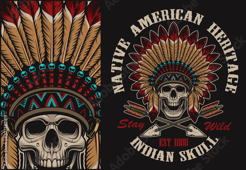 Colour illustration with a indian skull