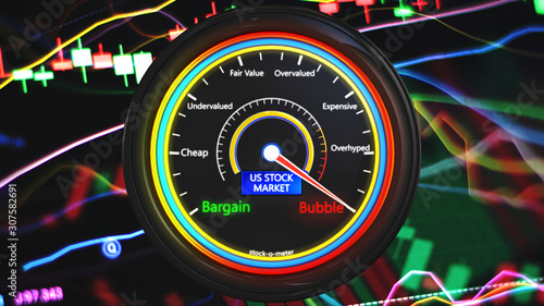 Foto US Stock Market Bubble Meter 3D Illustration