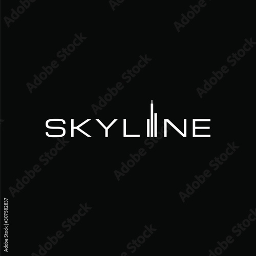 SKYLINE text logotype with line art style in flat design illustration