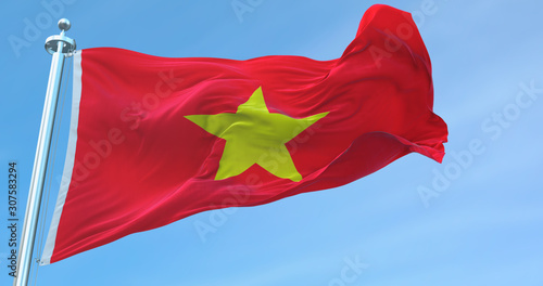 3D Rendering Vietnam national Flag textile cloth fabric waving on the top -Illustration