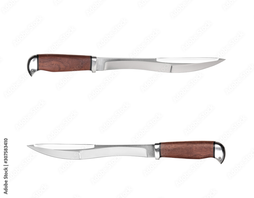 Hunting knife with wooden handle. Isolated on white back. Hunting knife with wooden handle. Isolated on white back.