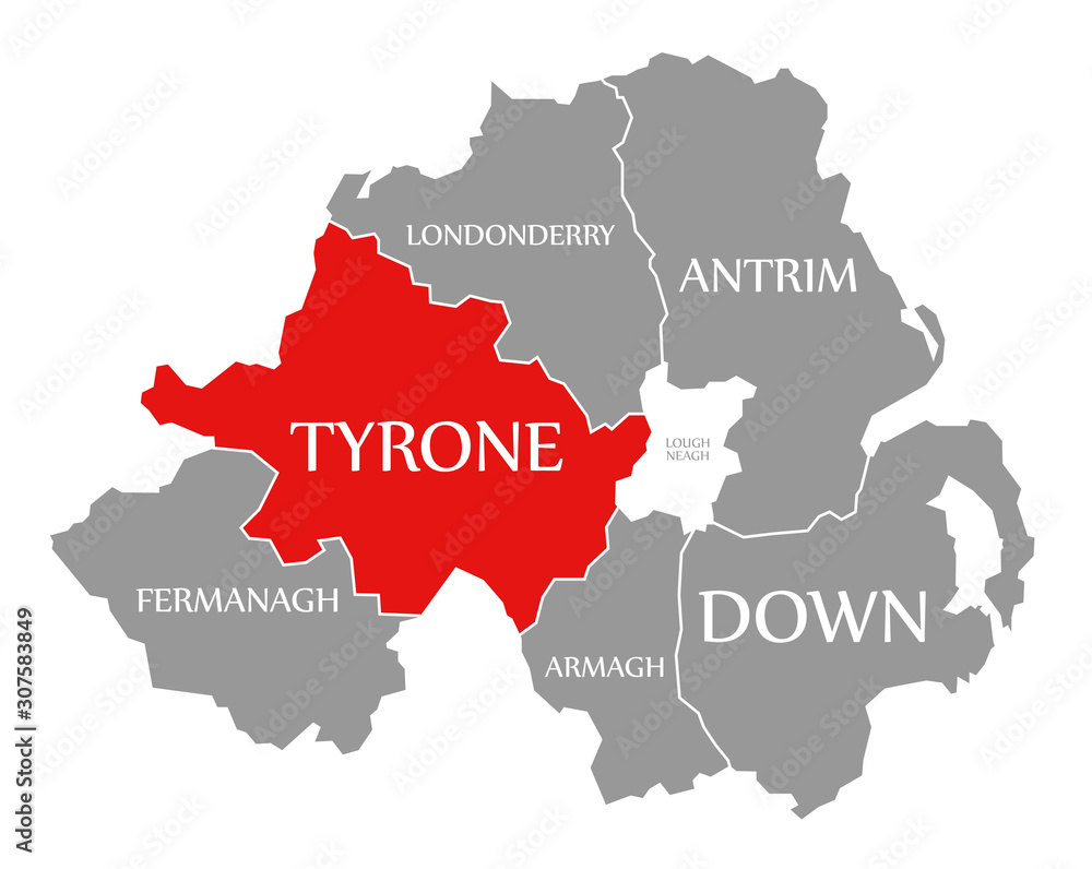 Tyrone red highlighted in map of Northern Ireland