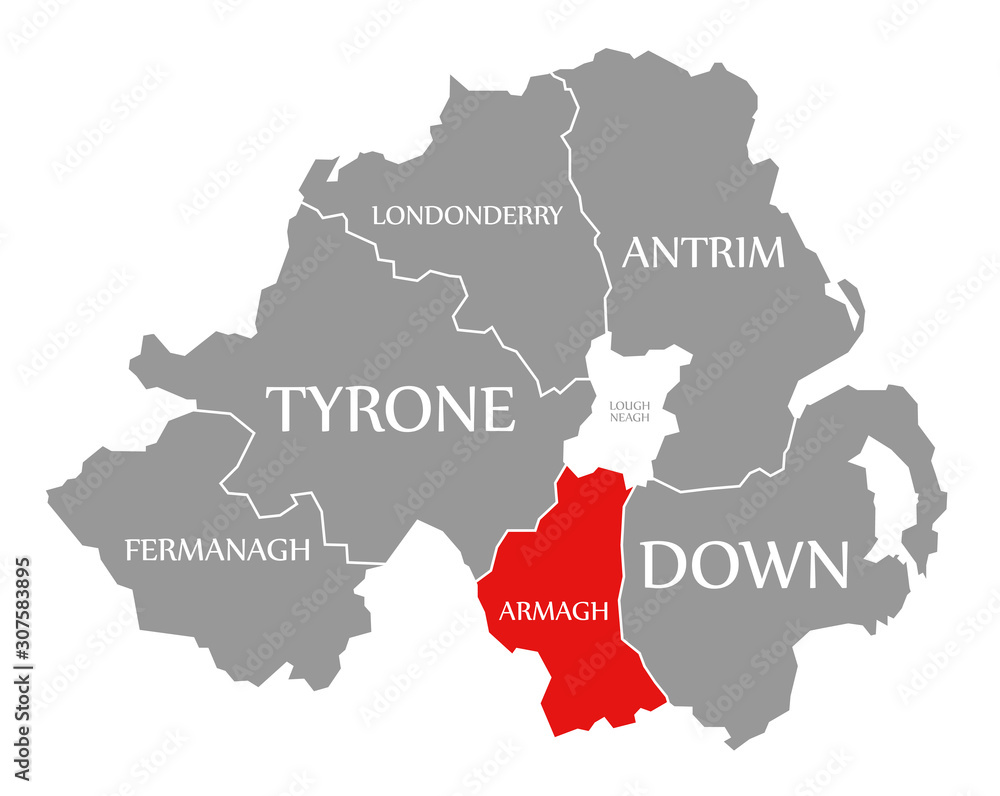 Armagh red highlighted in map of Northern Ireland
