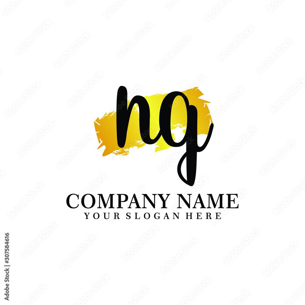 letter NQ handwriting Black color logo, and elegant gold brush template letter NQ handwriting Black color logo, and elegant gold brush template